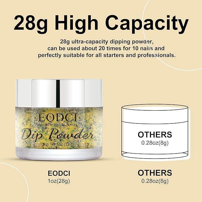 Dip Powder Eggshell Yellow Color French Glitter tinfoil Nail Art Starter Manicure Salon DIY at Home No Needed Nail Lamp Curing Odor-Free&Long-Lasting 1 Oz
