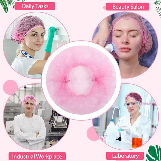 100 Pieces Non-Woven Hair Nets,Disposable Bouffant Caps,20 Inch Elastic Head Cover,Pink Disposable Hair Nets,Hair Net for Food Service,Beauty Salon Cosmetics Spa Men & Women(Pink)