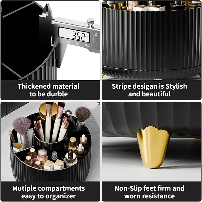 360° Rotate Makeup Brush Holder Organizer, Makeup Organizers Countertop, Makeup organization and Skincare Storage with Gift Box Packing for Vanity, Desktop, Bathroom (Black)