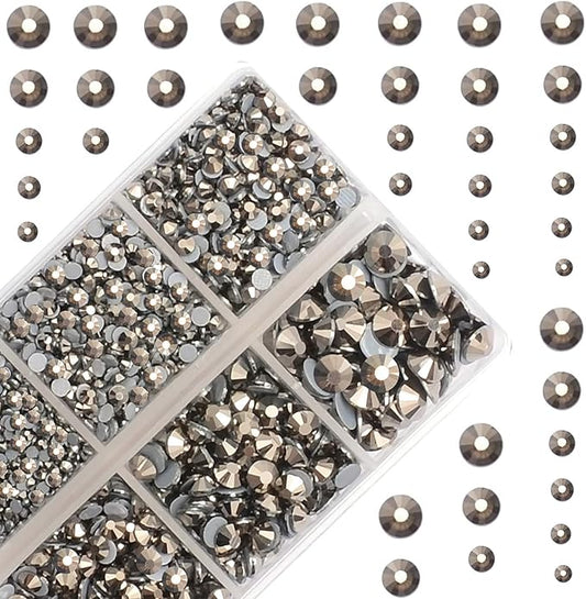 10000Pcs 2-Boxes Mixed Size Hot Fix Round Crystals Gems Glass Stones Hotfix Flat Back Rhinestones with Tweezers and Picking Pencil (Silver Flare)