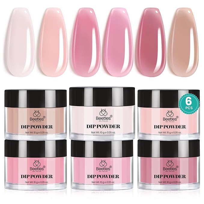 Beetles Dip Powder Nail Kit 6 Color Nude Pink Brown Dip Nails Powder Starter Kit All Season Nail Dip Powder Kit No Need Nail Lamp DIY Salon at Home for Women
