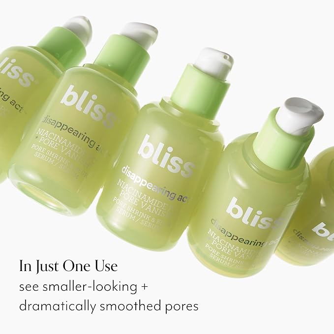 Bliss Niacinamide Disappearing Act Pore Serum | Reduces Pores & Smooths Skin | Infused with Vitamin B3 & Green Tea | Dermatologist Tested | Vegan & Cruelty-Free | 1 Fl Oz