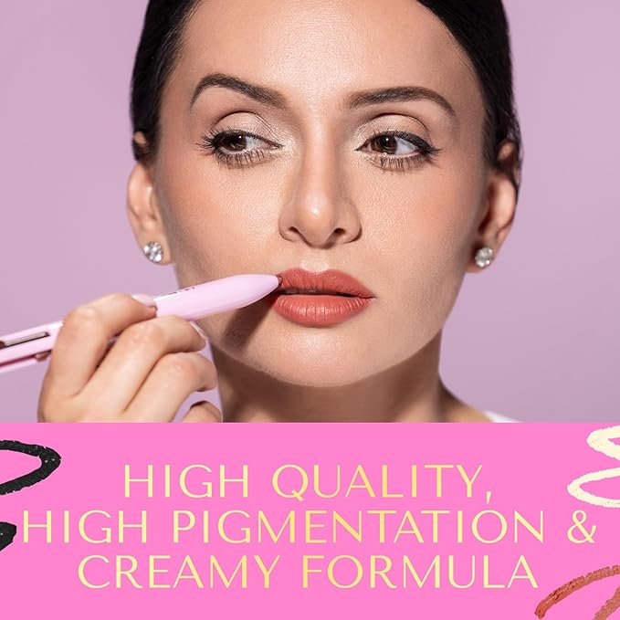 YazzBeauty - 4 in 1 Makeup Touch Up Pen with Brown Mauve Lip Liner, Black Eyeliner, Dark Brown Eyebrow Pencil, and Champagne Gold Highlighter, Compact Beauty Pen, Smudge Proof, Vegan, Cruelty-Free