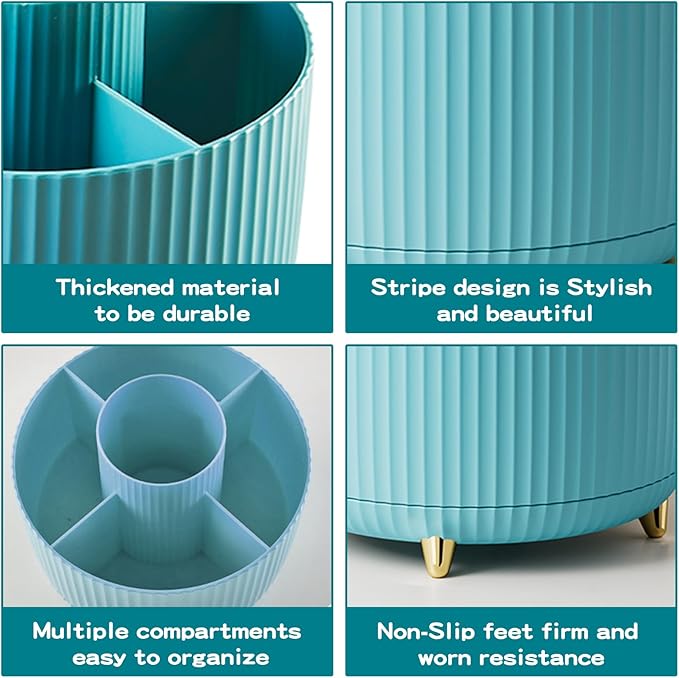 360° Rotate Makeup Brush Holder Organizer, Makeup Organizers Countertop, Makeup organization and Skincare Storage with Gift Box Packing for Vanity, Desktop, Bathroom (Blue)