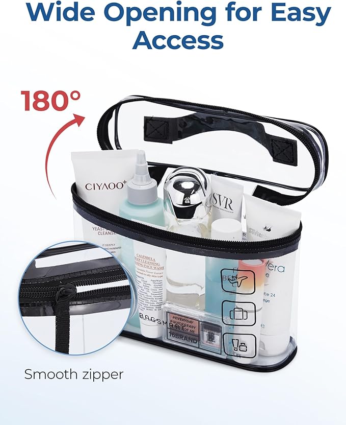 BAGSMART TSA Approved Toiletry Bag, 3 Pack Clear Makeup Cosmetic Bag Organizer, Quart Size Travel Bag for Toiletries, Carry-on Travel Accessories Essentials, Black-3pcs
