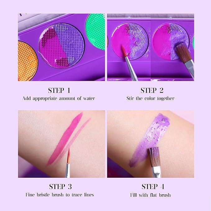 10 Colors Water Activated Eyeliner Palette,Water Activated Eyeliner,Neon Pigment Self Glowing Palette,Costume Halloween and Club Makeup Art Paint (02)