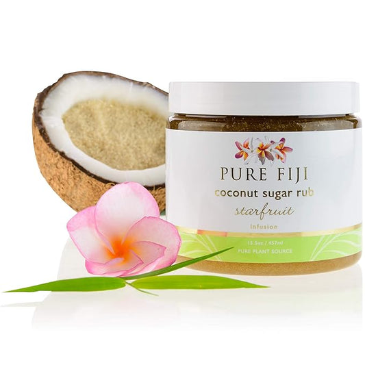 Pure Fiji Coconut Sugar Body Scrub - Body Exfoliator Scrub Natural Origin for Smooths and Softens Skin - Organic Exfoliating Sugar Scrub for Body, Starfruit, 15.5 Oz