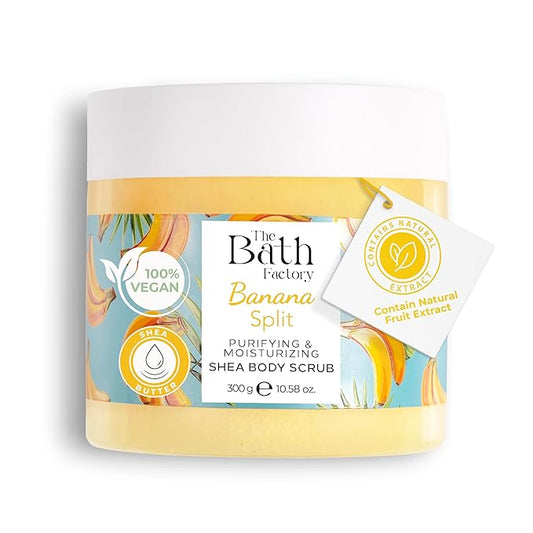 Body Scrub for Exfoliating with Moisturizing Shea Butter | 100% Vegan | Natural Banana Extract | Perfect Exfoliator for All Body Parts such as Face, Foot, Hand