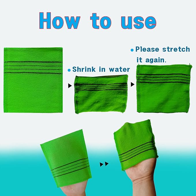 Korean Asian Exfoliating Bath Washcloth Mitt for Remove Dead Skin.Exfoliating Body Scrubber.Exfoliating Gloves for Body Scrub (Green4 Red4)