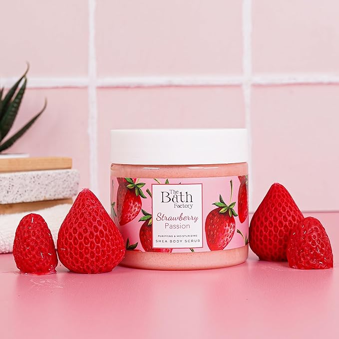 Body Scrub for Exfoliating with Moisturizing Shea Butter | 100% Vegan | Natural Strawberry Extract | Perfect Exfoliator for All Body Parts such as Face, Foot, Hand