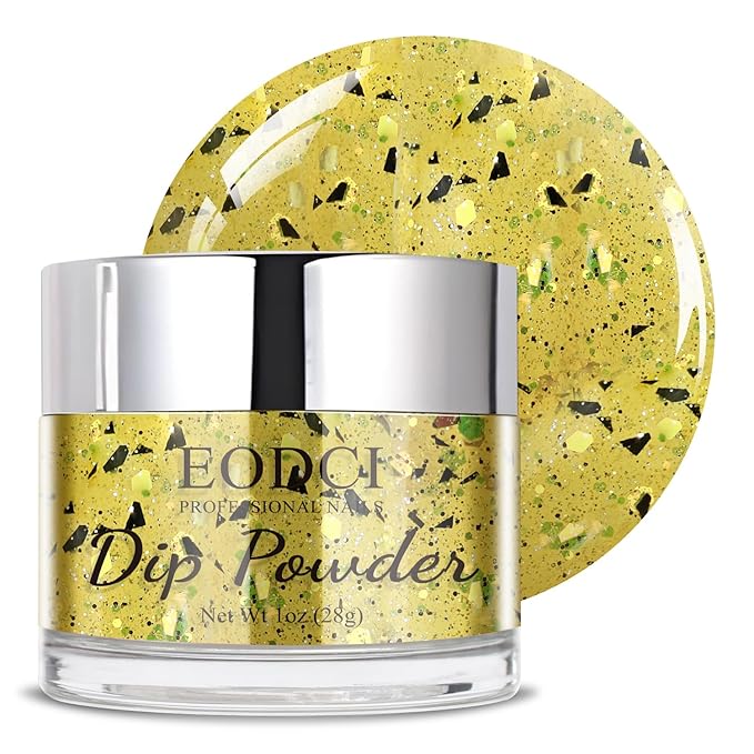 Dip Powder Eggshell Yellow Color French Glitter tinfoil Nail Art Starter Manicure Salon DIY at Home No Needed Nail Lamp Curing Odor-Free&Long-Lasting 1 Oz
