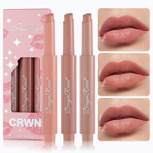 Press Lipstick Set,3 Colors Natural Matte Velvet Air Moisture Smooth Crayon Lip Gloss,Waterproof&Long Lasting Lipstick Pen for Women Makeup,Vivid Color (Set A)