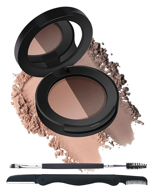 Eyebrow Powder Kit,Long Lasting Waterproof Reddish Dark Brown Duo Tint Eye Brow Filler,Enhance Define Brows,Eye Makeup Contour Powder Palette with Mirror Brow Tools,Mother's Day Gift for Women Girl-02