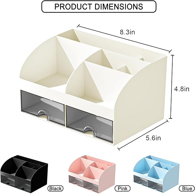 Makeup Organizer with Drawers, Cosmetic Storage for Dresser Vanity and Bathroom Countertop, Beauty Holder for Lipstick Brush, Skincare Organizer for Vanity, Cosmetic Display Case (Ivory)