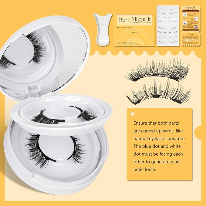 QUEWEL Magnetic Eyelashes 2 Pair Reusable Magnetic Eyelashes with Applicator No Glue Needed Eyelashes Natural Look Lash Clusters Kit Easy to Wear and Remove(B+I01)