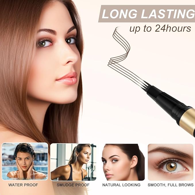 Microblading Eyebrow Pen Kit - Waterproof Brow Makeup Set with Eyebrow Pencil, Eyebrow Gel Clear, Eyeliner, Dual-ended Eyebrow Brush, Natural Looking Brows with Long-Lasting All-Day Hold - Dark Brown