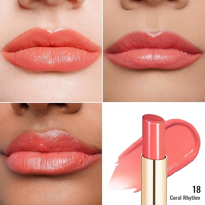 Oulac Shine Orange Lipstick for Women, 2 in 1 Glossy Coral Orange Tinted Lip Balm, Hydrating Lipstick for Dry Lips, Moisture Shine Juicy Finish Vegan 2.2g/0.07oz (18)