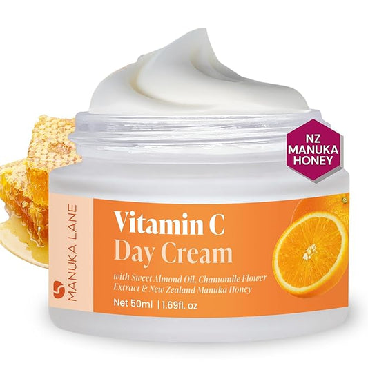 Vitamin C Day Cream for Face and Neck with Chamomile Flower Extract, Manuka Honey & Sweet Almond Oil | Plant Based Formula | Carefully formulated to keep your skin young and healthy!