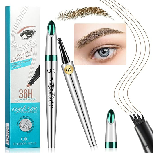 Eyebrow Pen - Microblading Eyebrow Pencil with Micro-Fork Precise Brush-Tip - Creates Natural Looking Brows Effortlessly and Stays on All Day - Waterproof Brow Pencil Hair, Medium Brown/Light Brown