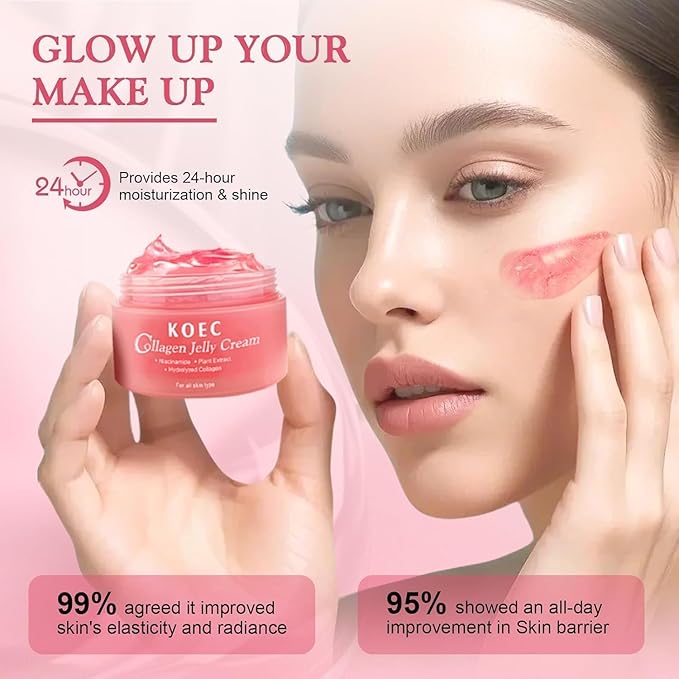 Collagen Jelly Cream - Niacinamide & Freeze-Dried Hydrolyzed Collagen - Improves Elasticity & Hydration, Reduce Fine Lines & Dullness, Gives 24h Glow Korean Skin Care For All Skin Types (3.38 fl.oz)