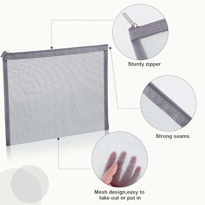 6 Pieces Mesh Makeup Bags Mesh Cosmetic Bag Portable Travel Organizing Zipper Pouch Toiletries Makeup Pouches for Home Office Travel Accessories (Classic Colors)