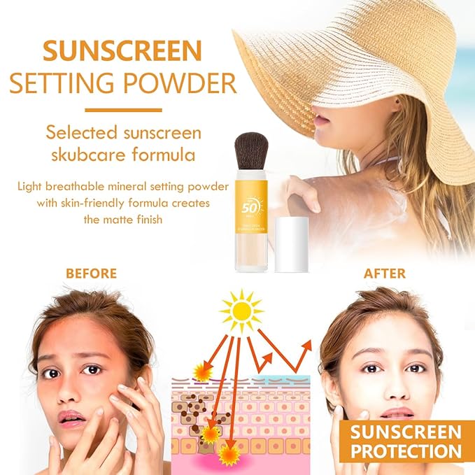 Sunscreen Setting Powder for Face,Mineral Powder Sunscreen Oil Control Natural Matte Finish Breathable,Long-lasting Face Powder SPF,All Skin (1 PCS)