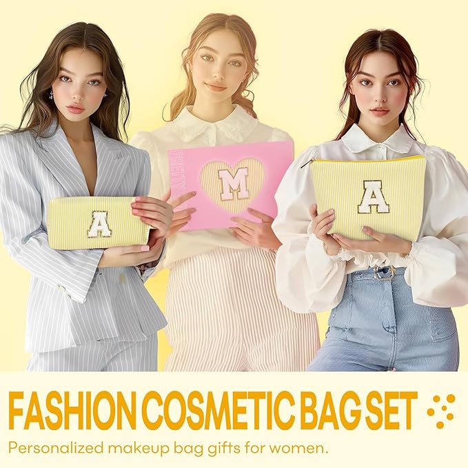 mibasies 2 PCS Initial Makeup Bags: Mothers Day Gifts for Women - Best Friend Birthday Gifts Graduation Gifts Wedding Bridesmaid Girlfriend Wife Daughter Sister Girl Gifts - Yellow M