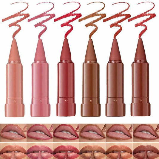 6Pcs 2 in 1 Matte Lip Liner and Lipstick Combo Set,Longwear No-Budge Multi-Purpose Long Lasting Waterproof Smudge-Proof Lipstick for Women