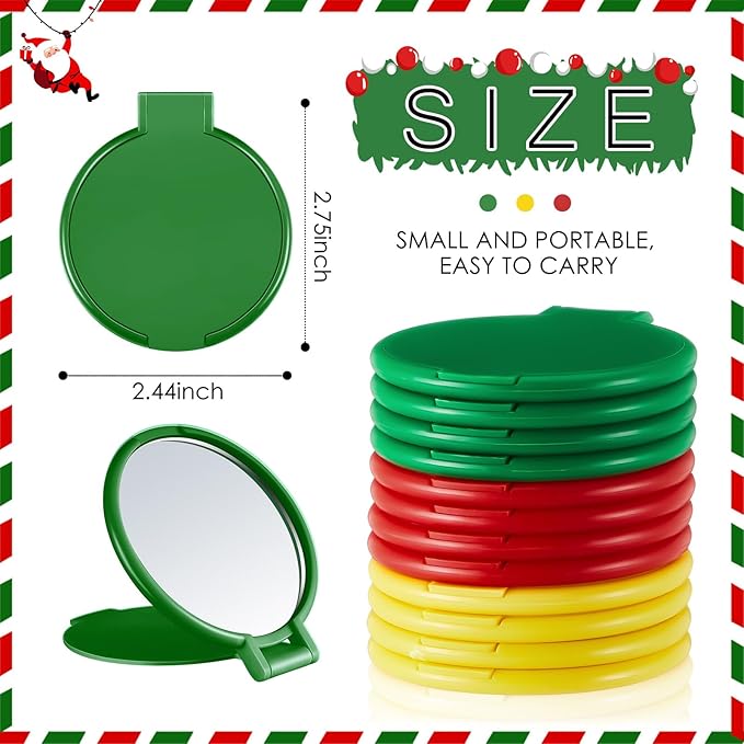 Jetec 12 Pieces Compact Mirrors Bulk Gifts Mini Vintage Pocket Mirrors for Purse Small Portable Folding Round Makeup Stuffs for Travel Daily Use Party Favors Women (Green,Red,Yellow)