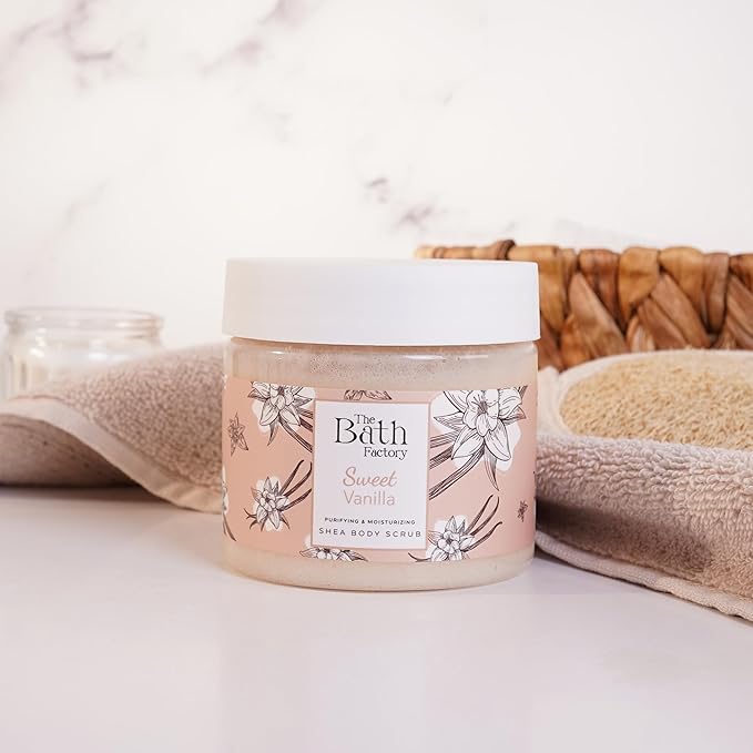 Body Scrub for Exfoliating with Moisturizing Shea Butter | 100% Vegan | Natural Vanilia Extract | Perfect Exfoliator for All Body Parts such as Face, Foot, Hand