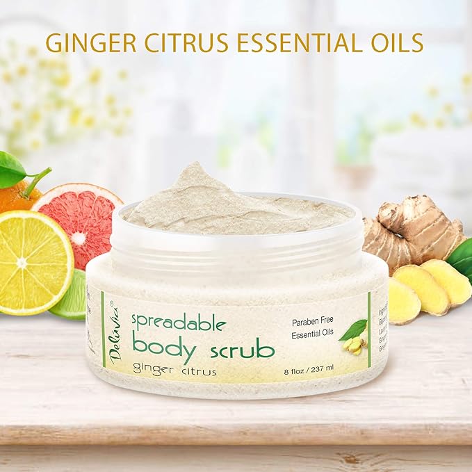 Deluvia Moisturizing Body Scrub with Ginger Citrus Essential Oils &; Dead Sea Minerals, 2-Pack
