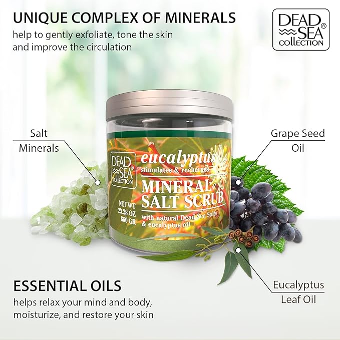 Dead Sea Collection Salt Body Scrub - Large 23.28 OZ - with Himalayan Salt and Dead Sea Collection Eucalyptus Salt Body Scrub - Large 23.28 OZ - Bundle