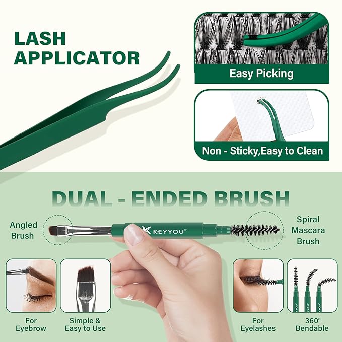 DIY Lash Extension Kit KEYYOU 300Pcs Individual Eyelash Extension Kit 30D40D50D 0.07D Curl 9-18MIX Lash Clusters Kit with Lash Glue Remover Applicator Easy to Use(Kit-30D40D50D-D-9-18MIX)