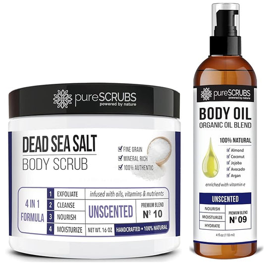 pureSCRUBS Unscented Body Scrub + Unscented Body Oil Bundle
