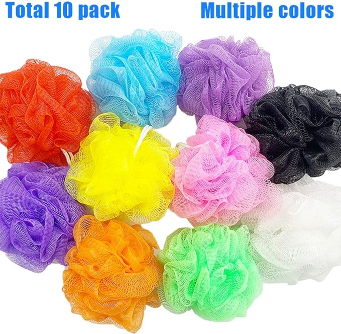 10 Pcs Bath Loofah Shower,Small Mesh Sponge Pouf Colorful Exfoliating Scrubber for Kids Women Men Body Wash,Random Color