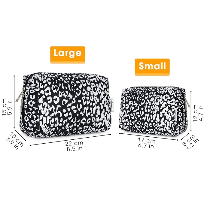 Narwey Cute Cheetah Makeup Bag Travel Cosmetic Bag Organizer Toiletry Bag Make Up Bags with Compartments for Women Girls (Large, Black Leopard)