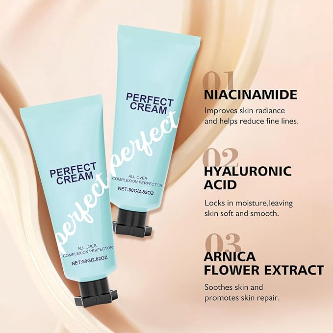 Supreme Creme All-Over Complexion Perfector - Long Lasting Supreme Cream Body Perfector - Waterproof Transfer-Resistant Skin Tint CC Cream Foundation, Hydrating Concealer Shines Natural Beauty (2PC)