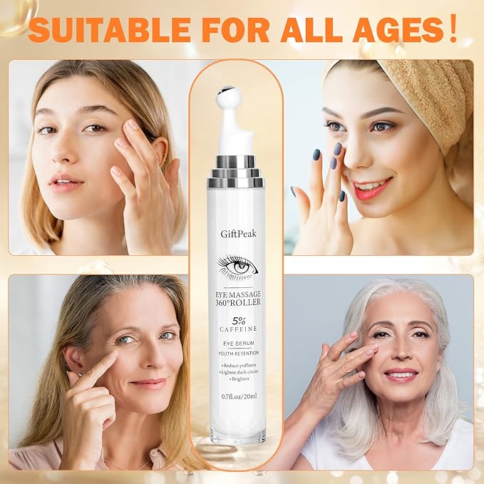 Caffeine Eye Serum for Dark Circles,Eye Serum Roller Eye Skin Care for Puffy Eye Bags Fine Lines Dark Circles Wrinkles Under Eye Cream For Women & Men 0.5 fl. oz