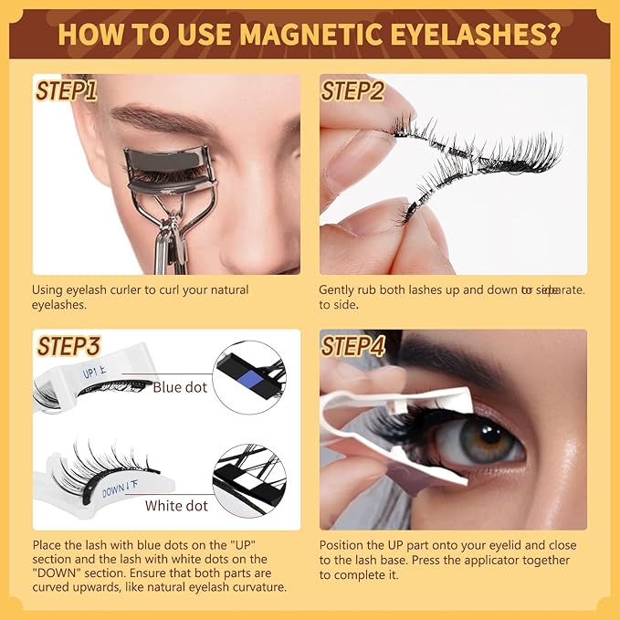 QUEWEL Magnetic Eyelashes 2 Pair Reusable Magnetic Eyelashes with Applicator No Glue Needed Eyelashes Natural Look Lash Clusters Kit Easy to Wear and Remove(B+I01)