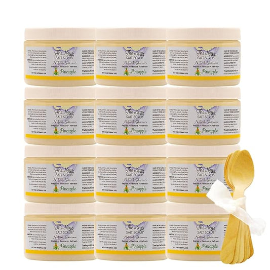 The Keys Sea Salt Scrub–Exfoliating Body Scrub with Wooden Spoon – Organic Florida Key Lime Face, Hand, Foot & Bikini scrub– Sea Salt Body Exfoliator with Essential Oils (Key Lime, 3.4 oz - 12 Pack)