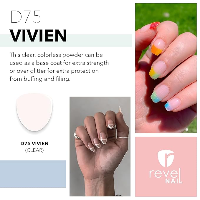 Revel Nail Dip Powder - Dip Build Powder, Nail Strengthener, Long-Lasting Dip Nails, Clear Dip Powder for French Nails, DIY Nails, Professional Nail Dipping Powder, Vivien(Clear), 1 oz