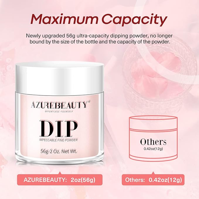 AZUREBEAUTY Translucent Dip Powder - Nail Bed Color 2Oz/56g, Sheer Nude Semi-transparent Clear Soft Peach Pink Dipping Powder Crystal Natural Nail Art Starter Manicure Salon DIY Home for Starter Gift