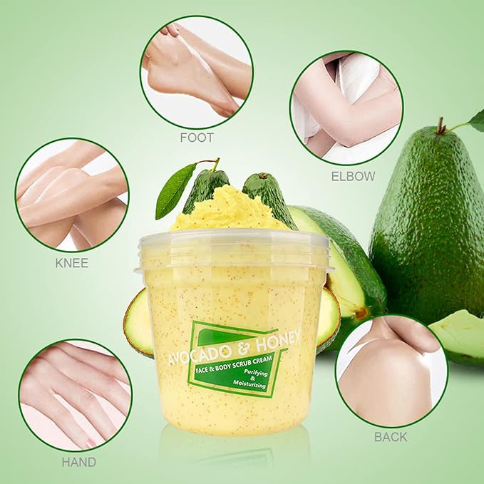 Avocado Honey Face Body Neck Scrub Cream Purifying Moisturizing Nourishing Skin 300ml/10.58fl.oz