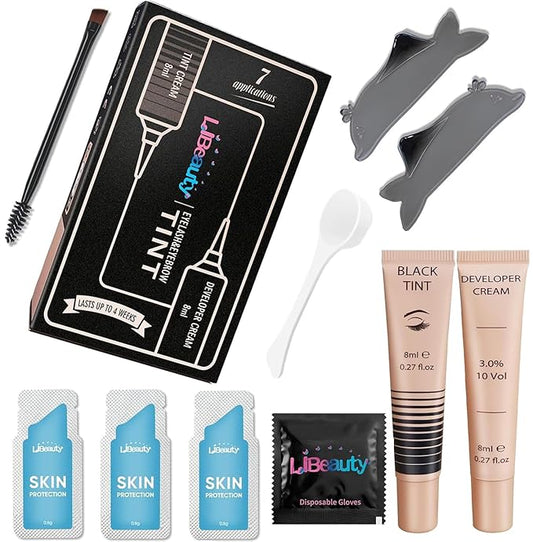 Libeauty Lash Color Kit with Reusable Dolphins Eye Patches Instant Eyelash & Eyebrow Black Coloring Kit for Hair Lasts Up 4 Weeks Brow Colour Set Suitable For DIY At Home Or Salon