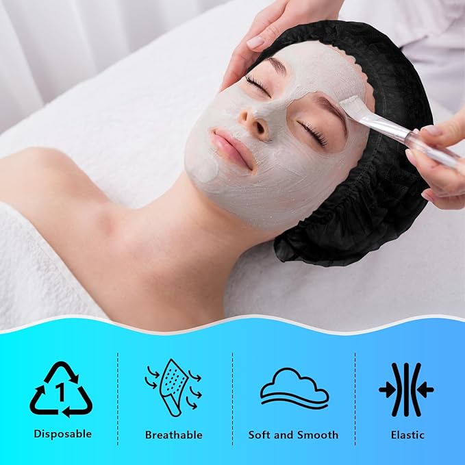 100 Pieces Non-Woven Hair Nets,Disposable Bouffant Caps,20 Inch Elastic Head Cover,Black Disposable Hair Nets,Hair Net for Food Service,Beauty Salon Cosmetics Spa Men & Women(Black)