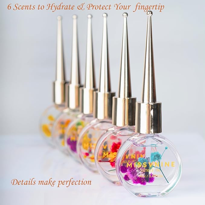 Vitamin E Enriched Cuticle Oil 6 Pack - Prevent Hangnails & Strengthen Nails with Sweet Almond + Jojoba Oils - Anti-Fray Nail Treatment for Dry Hands, Manicure Kit for Healthy Cuticles
