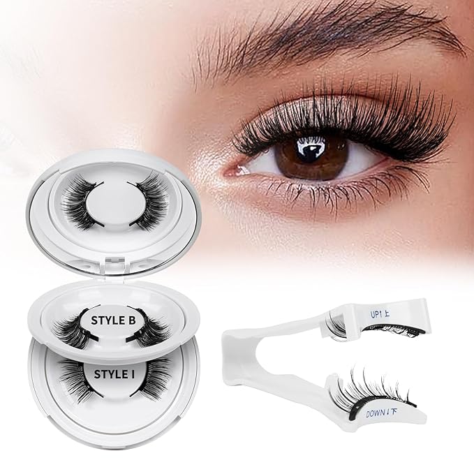 QUEWEL Magnetic Eyelashes 2 Pair Reusable Magnetic Eyelashes with Applicator No Glue Needed Eyelashes Natural Look Lash Clusters Kit Easy to Wear and Remove(B+I01)