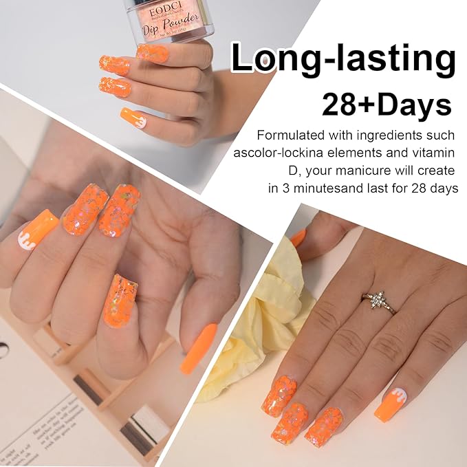 Nail Dip Dipping Powder,1 Oz/28g Dopamine Glitter Orange Color Dipping Powder French Nails Art Starter Manicure DIY Salon Home Gift for Women,No Need Nail Lamp Cured