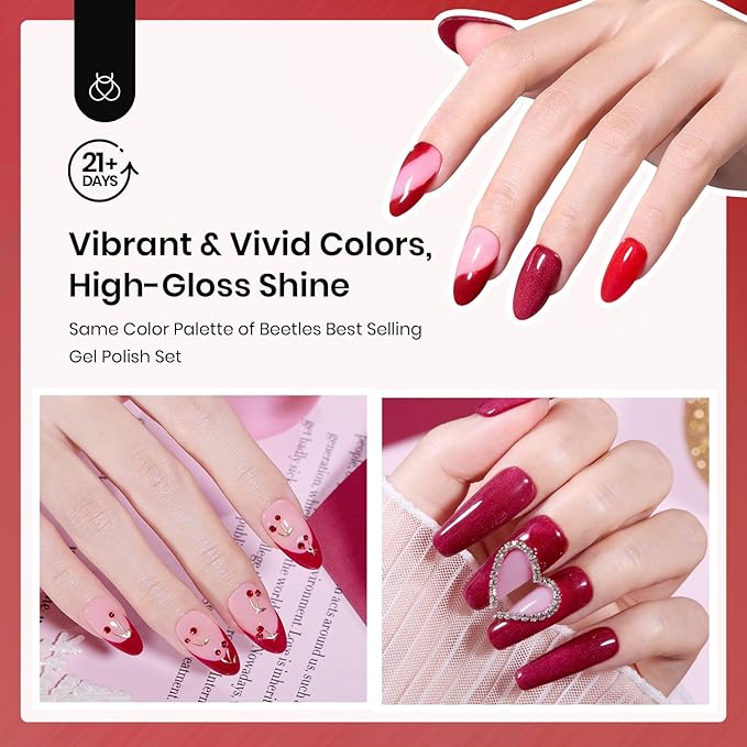 Beetles Dip Powder Nail Kit 6 Colors Red Glitter Dipping Powder No Need Nail Lamp Cured Manicure DIY Salon Gift for Girls Women