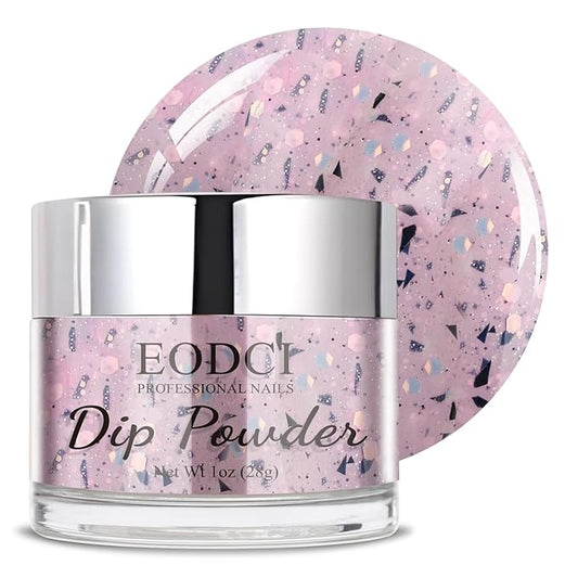 Lavender Glitter Dip Powder, Nail Dipping Powder 1 Oz/28g Purple Colors with Platinum foil for DIY Manicure Salon at Home Easy to Use Nail Dip Powder for Women Gift No Needed Nail Lamp Curing
